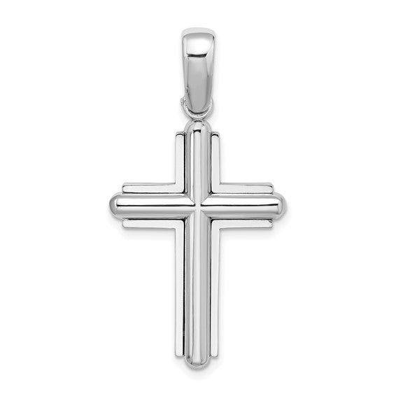 14k White Beveled Cross Pendant