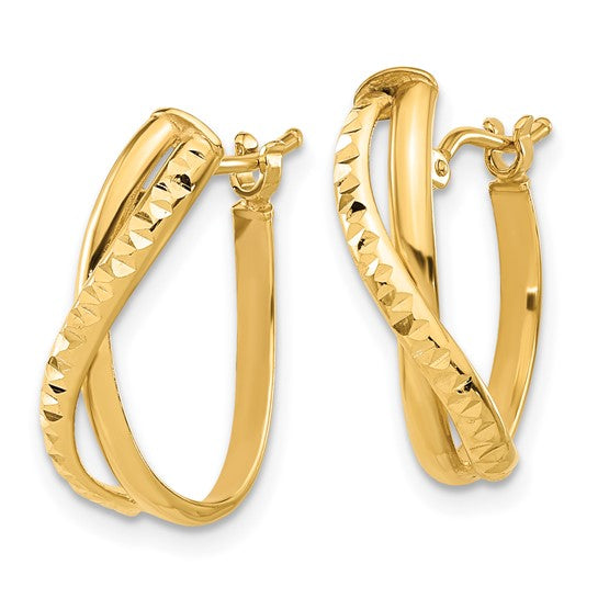 14k Polished Diamond-Cut Hoop Earrings