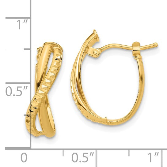 14k Polished Diamond-Cut Hoop Earrings