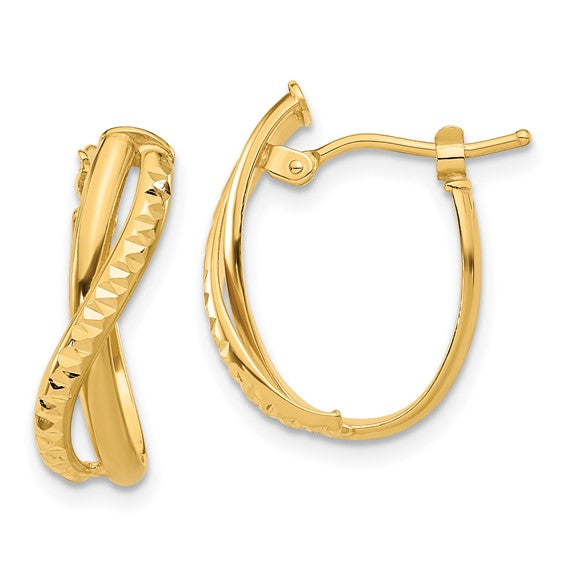 14k Polished Diamond-Cut Hoop Earrings