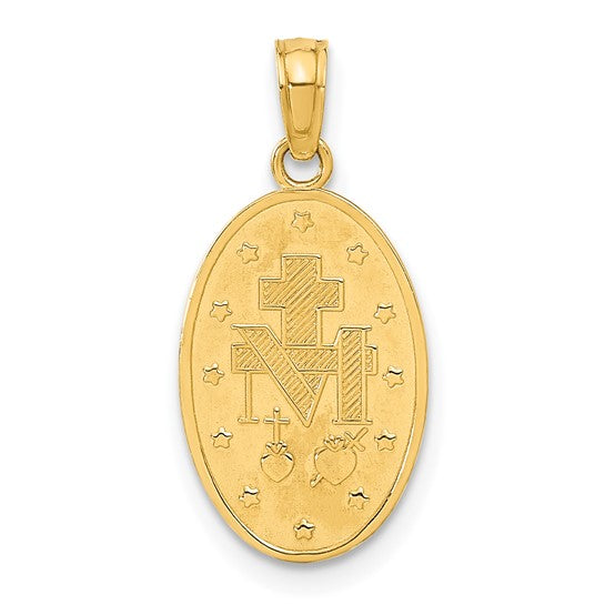 14k Yellow Gold Oval Polished & Satin Miraculous Medallion - 21.5 mm