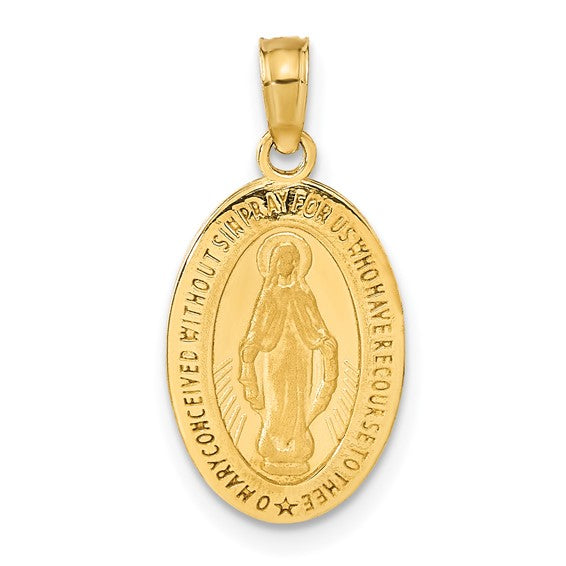 14k Yellow Gold Oval Polished & Satin Miraculous Medallion - 21.5 mm