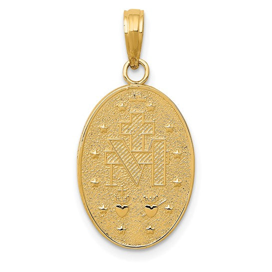 14k Yellow Gold Oval Polished & Satin Miraculous Medallion - 26 mm