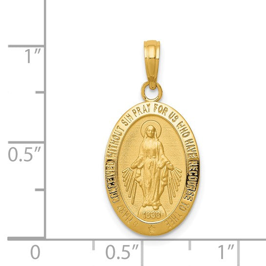 14k Yellow Gold Oval Polished & Satin Miraculous Medallion - 26 mm