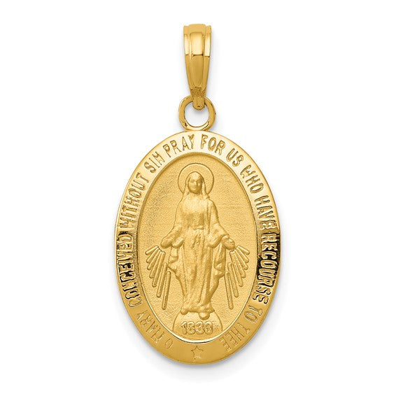 14k Yellow Gold Oval Polished & Satin Miraculous Medallion - 26 mm