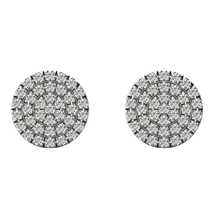 14k 3-Row Cluster Diamond Stud Earrings - 0.22ct TDW