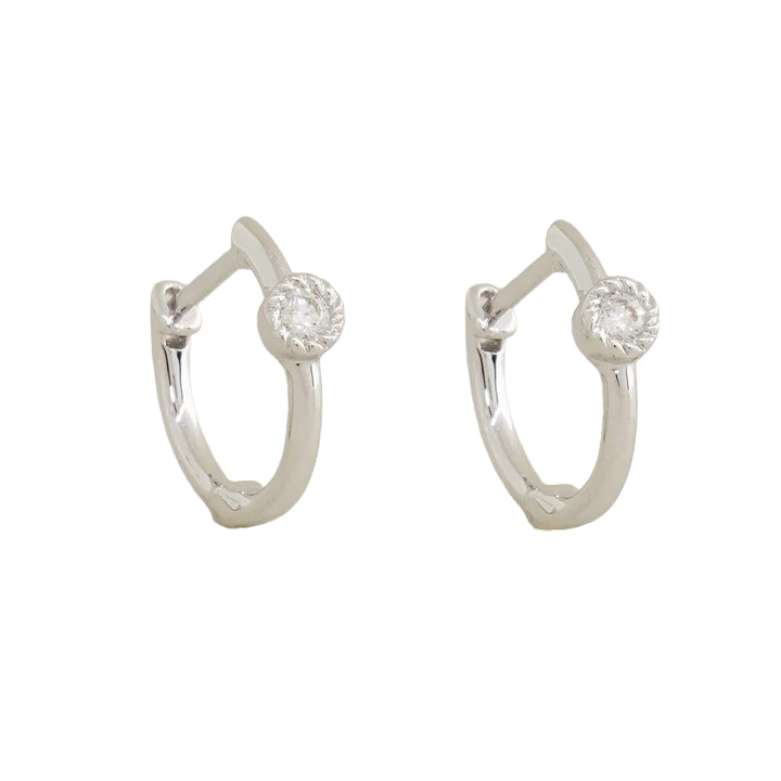 14k Diamond Solitaire Huggie Earrings - 0.07ct TDW