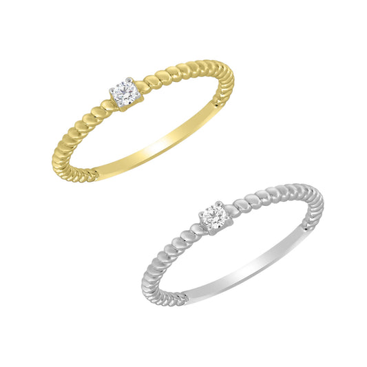 14k Stackable Beaded Diamond Solitaire Ring - 0.06ct