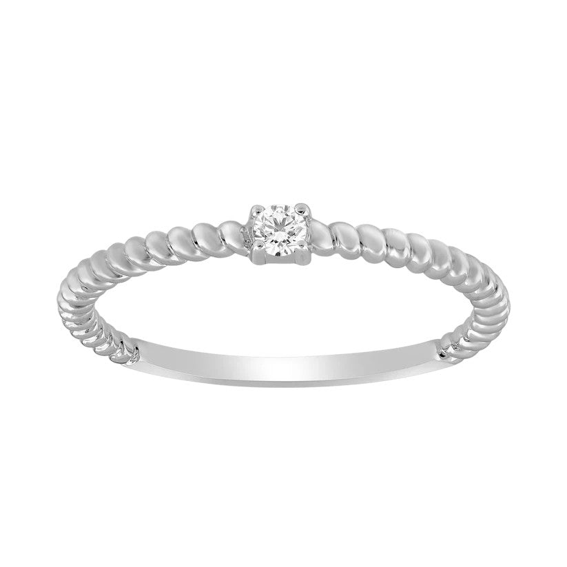14k Stackable Beaded Diamond Solitaire Ring - 0.06ct