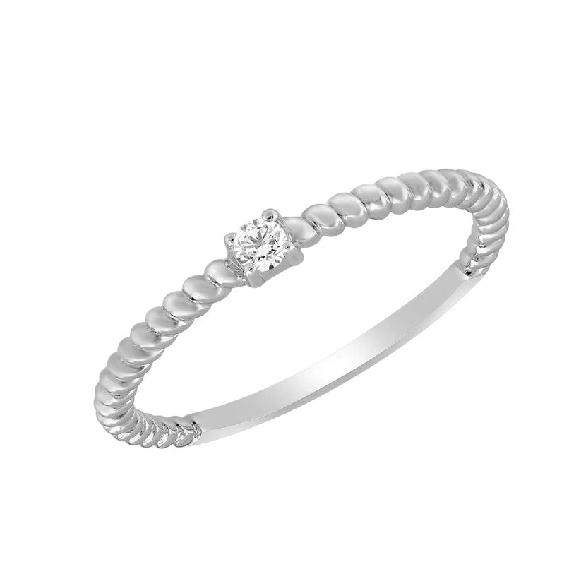 14k Stackable Beaded Diamond Solitaire Ring - 0.06ct