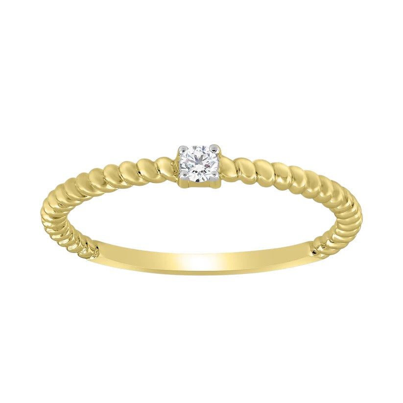 14k Stackable Beaded Diamond Solitaire Ring - 0.06ct