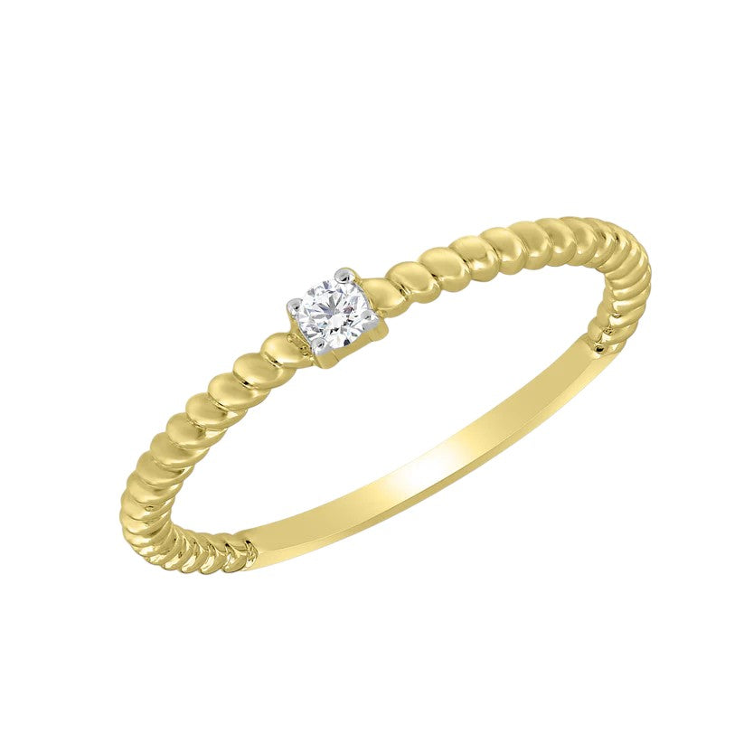14k Stackable Beaded Diamond Solitaire Ring - 0.06ct