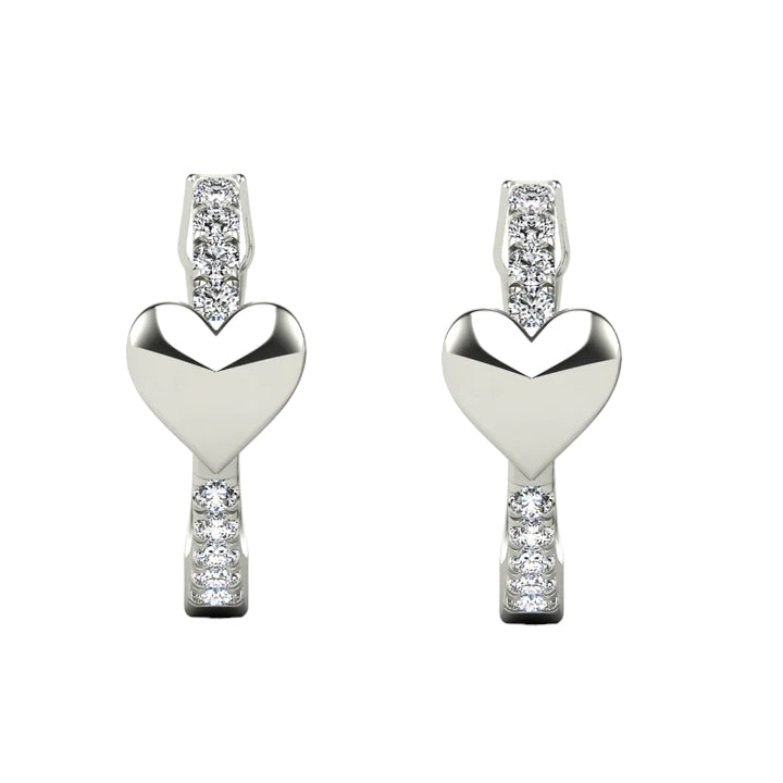 14k Diamond Heart Huggie Earrings - 0.09ct TDW