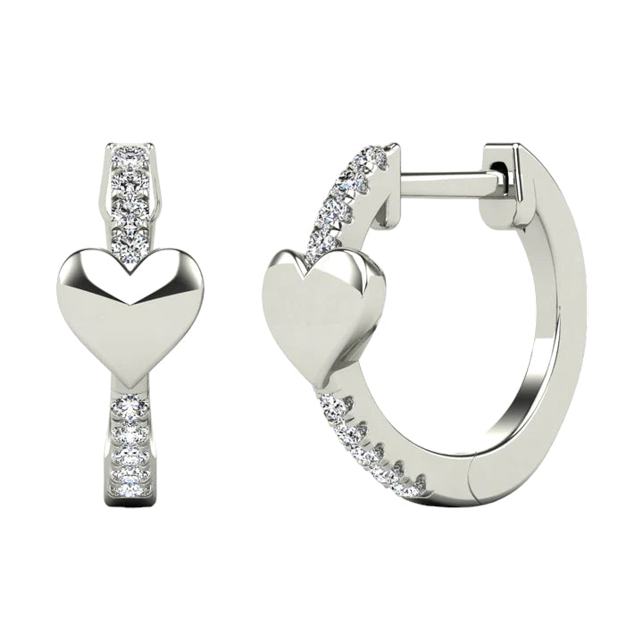 14k Diamond Heart Huggie Earrings - 0.09ct TDW
