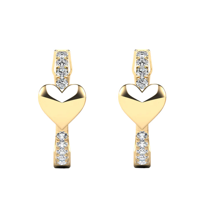 14k Diamond Heart Huggie Earrings - 0.09ct TDW