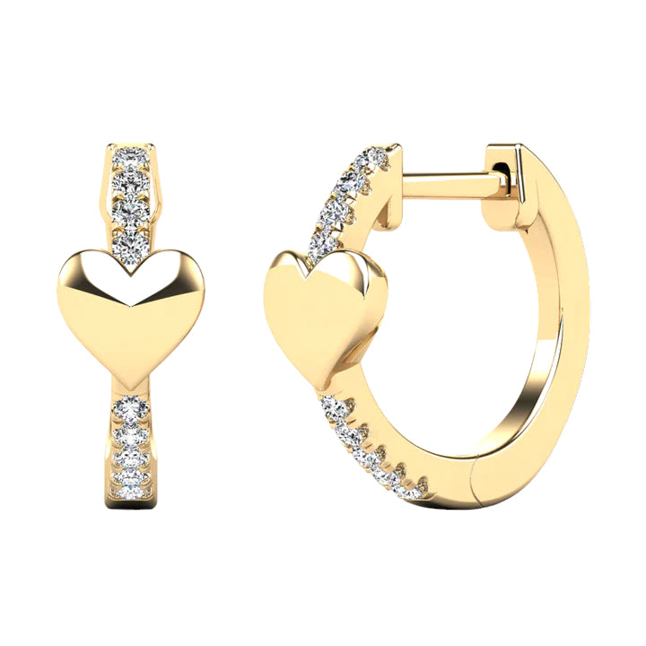14k Diamond Heart Huggie Earrings - 0.09ct TDW
