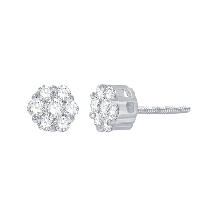14k Cluster Diamond Stud Earrings - 0.74ct TDW