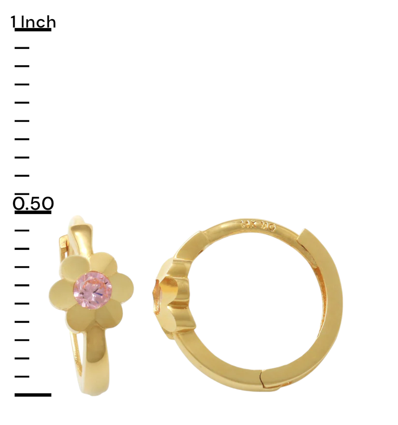14k Pink CZ Flower Children's Huggie Earrings