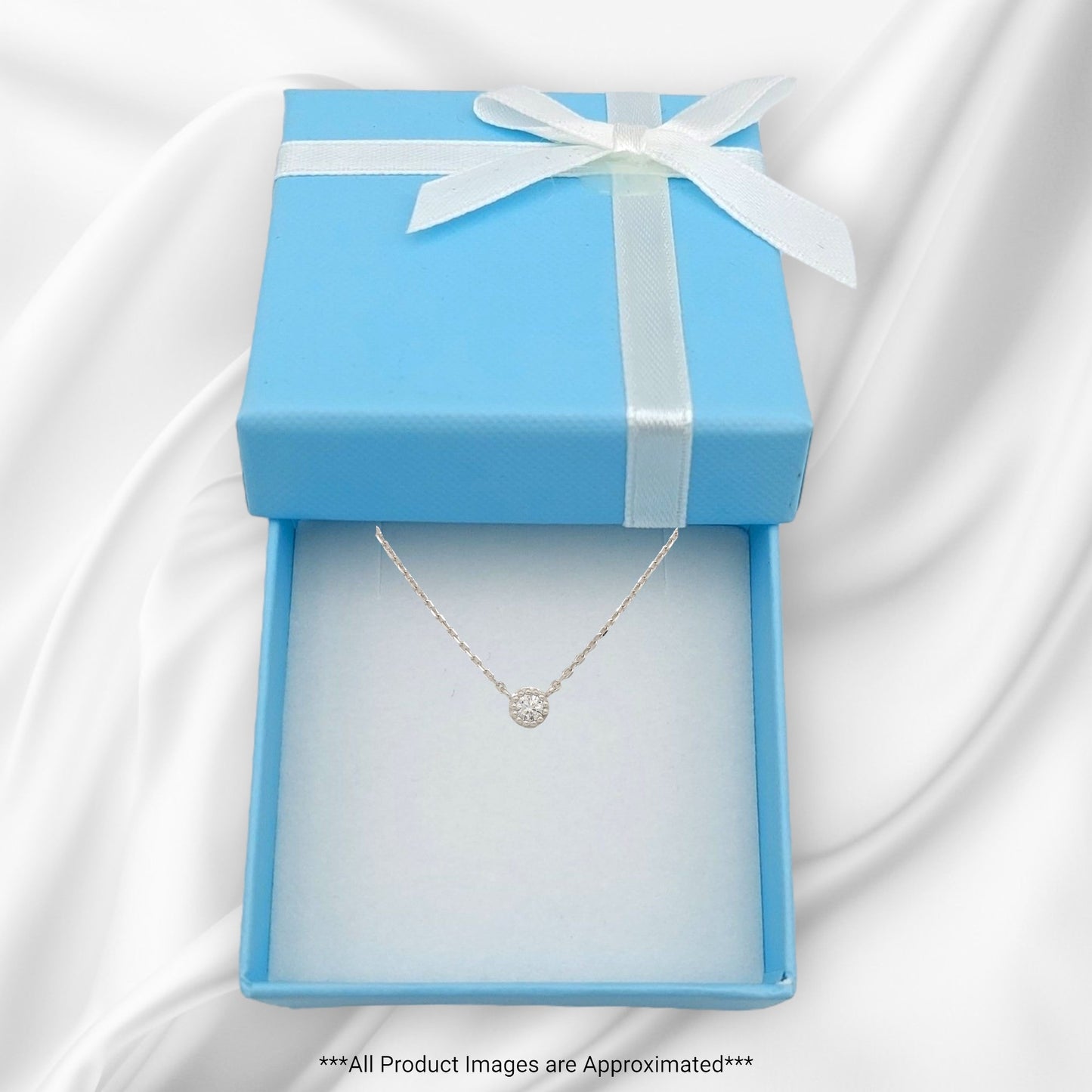 14k White Gold CZ Solitaire Necklace
