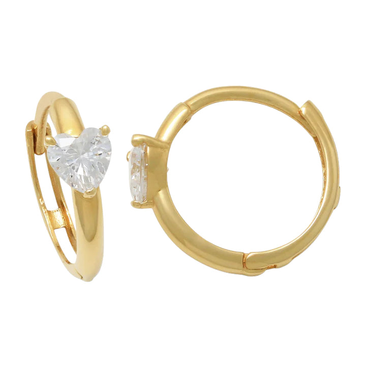 14k CZ Heart Children's Huggie Earrings