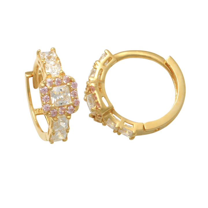 14k Halo Princess Children's Huggie Earrings