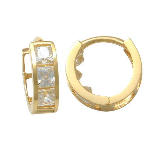 14k CZ Princess Children's Huggie Earrings