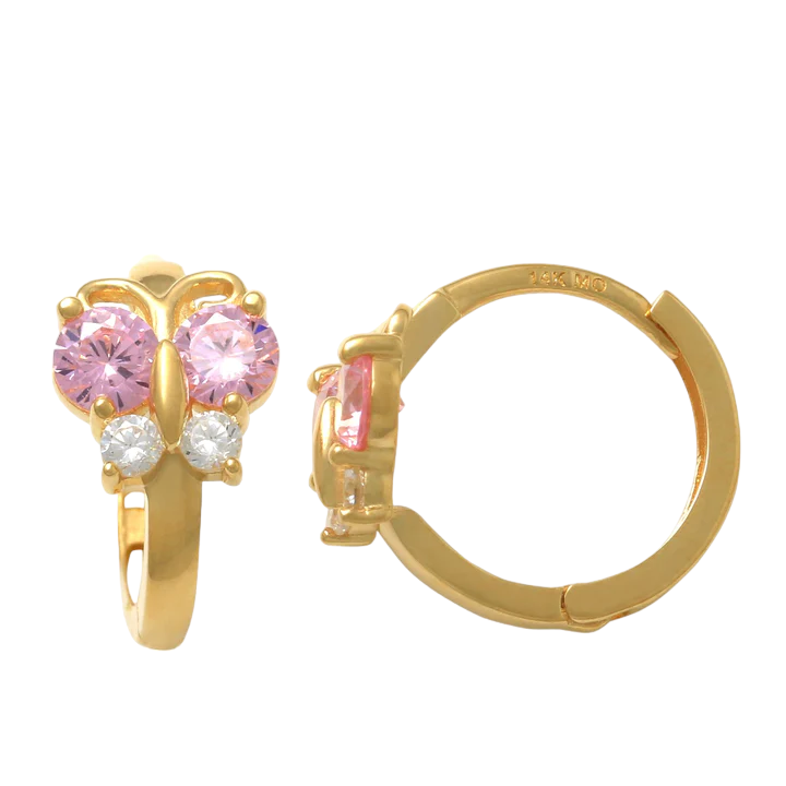 14k CZ Butterfly Children's Huggie Earrings