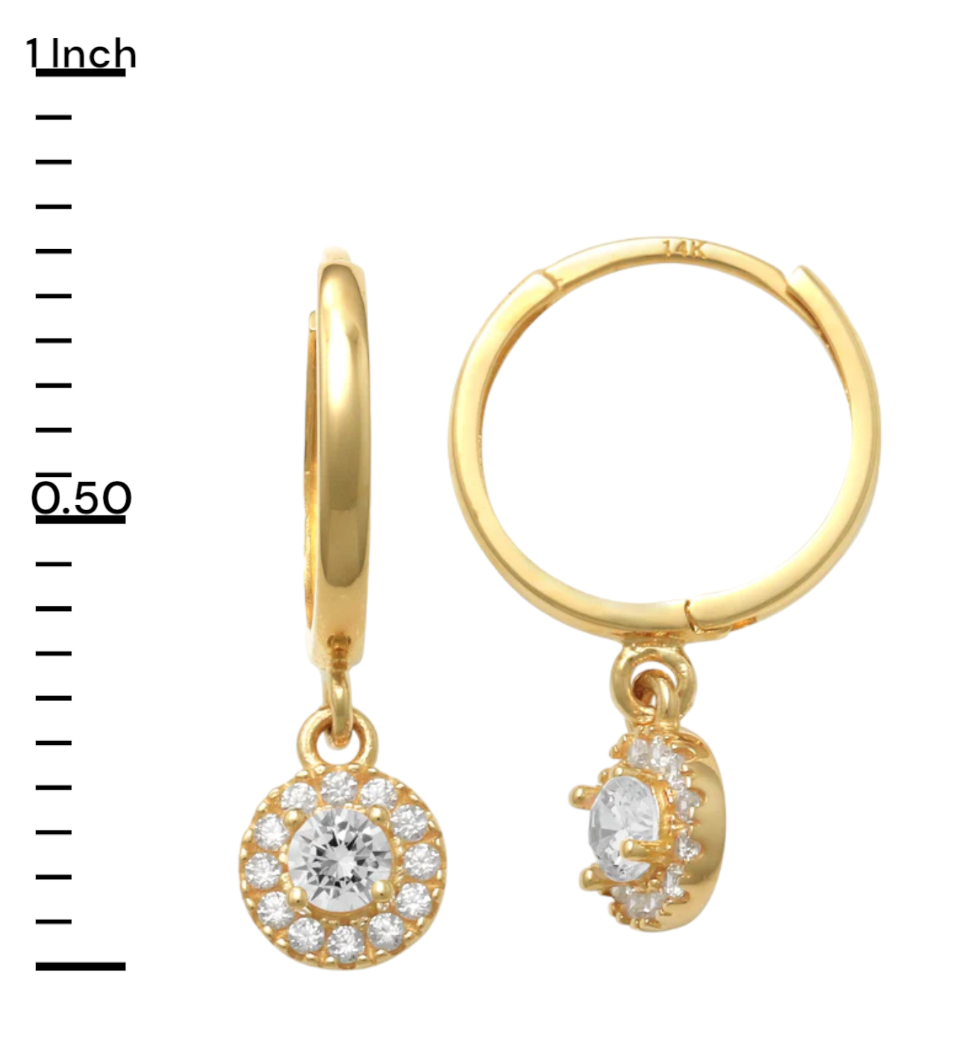 14k Dangling Halo Children's Huggie Earrings