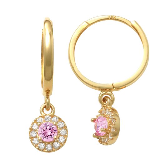14k Dangling Halo Children's Huggie Earrings