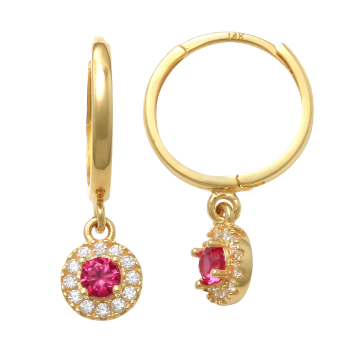 14k Dangling Halo Children's Huggie Earrings