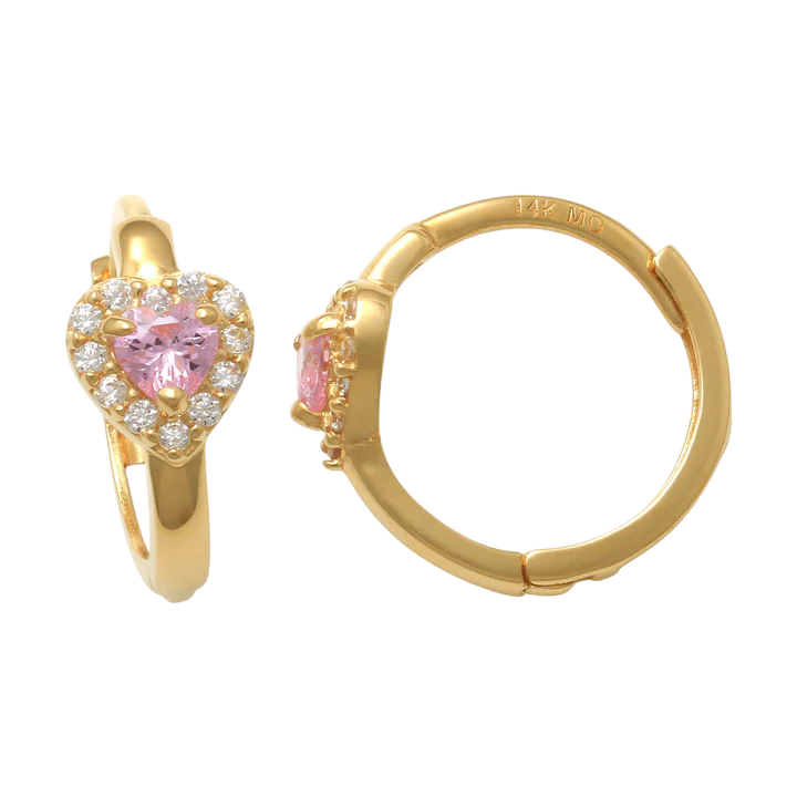 14k CZ Heart Children's Huggie Earrings