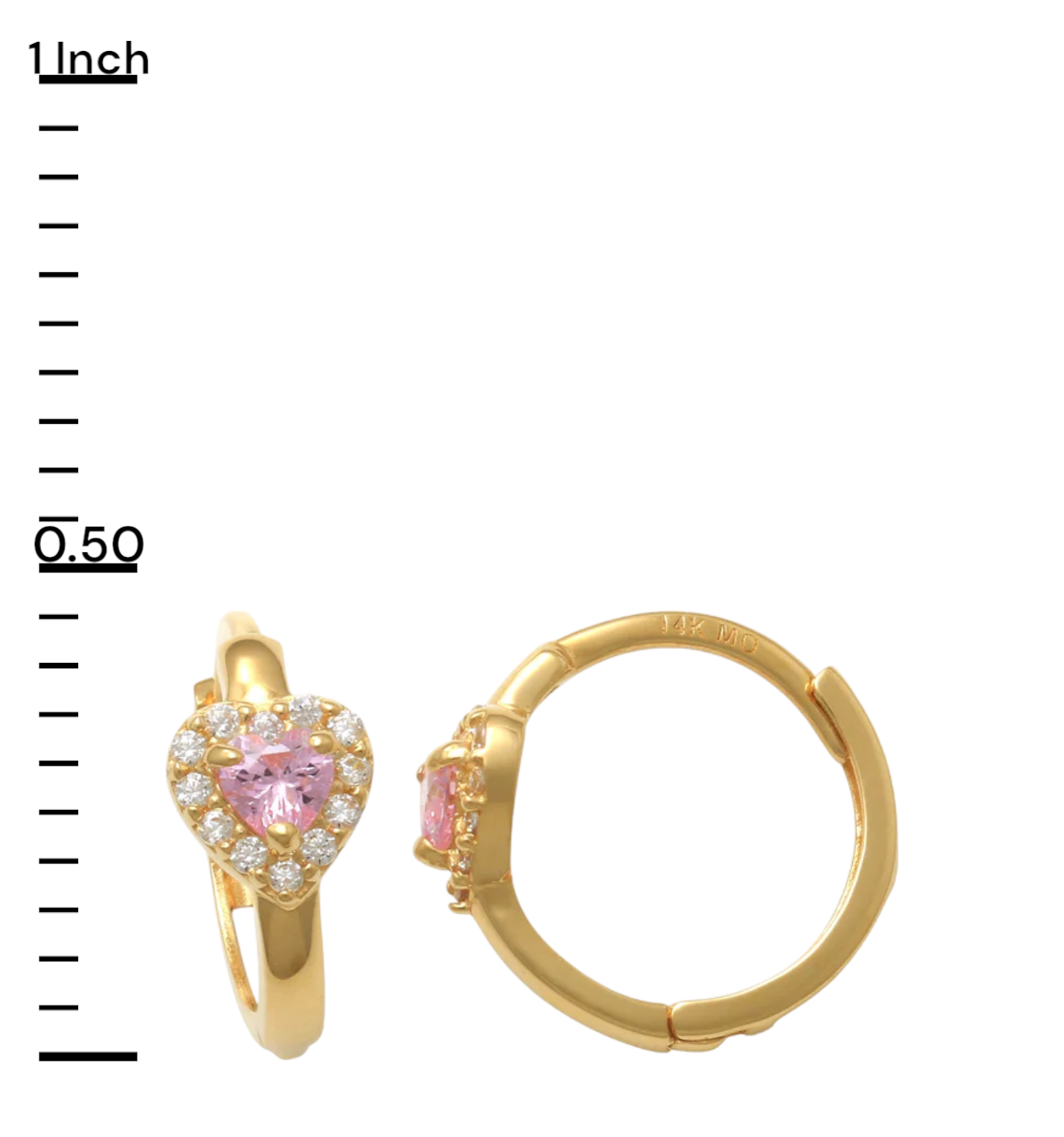 14k CZ Heart Children's Huggie Earrings