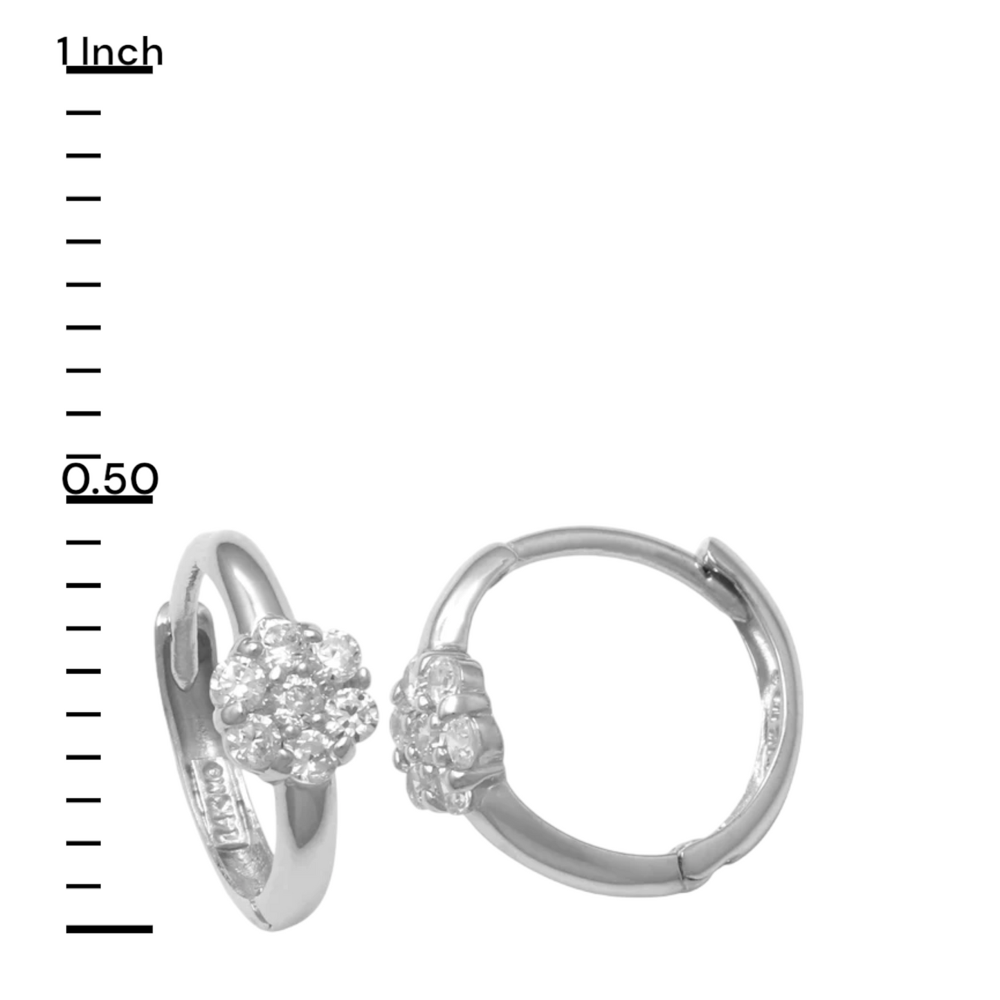 14k White CZ Flower Cluster Children's Huggie Earrings