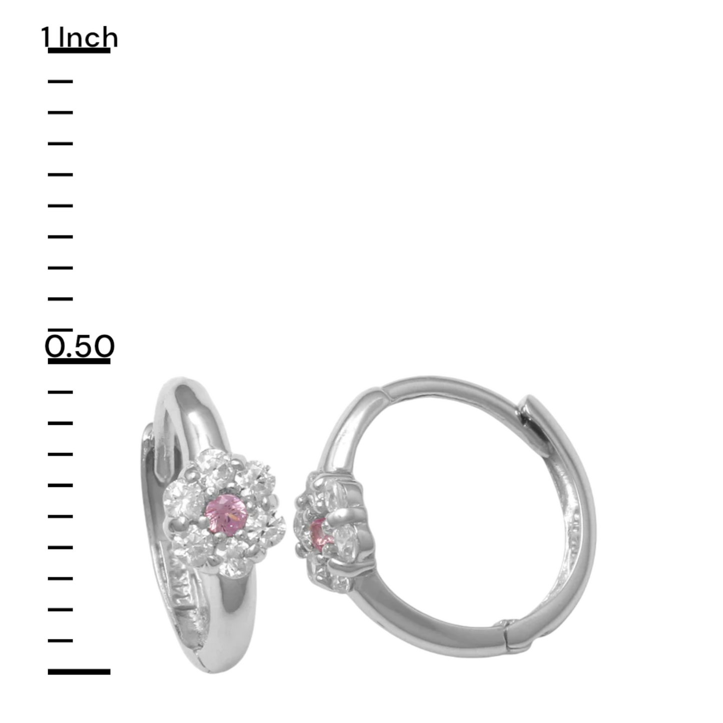 14k White CZ Flower Cluster Children's Huggie Earrings
