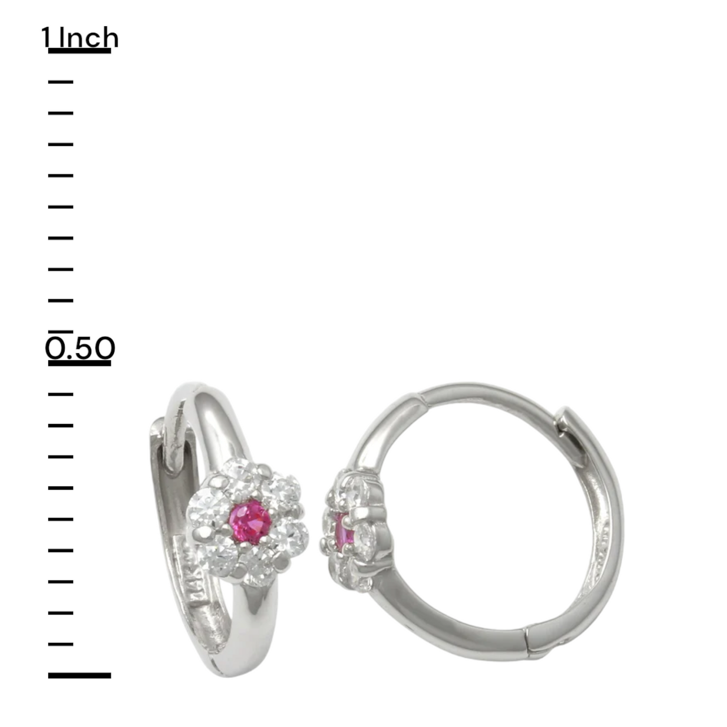 14k White CZ Flower Cluster Children's Huggie Earrings