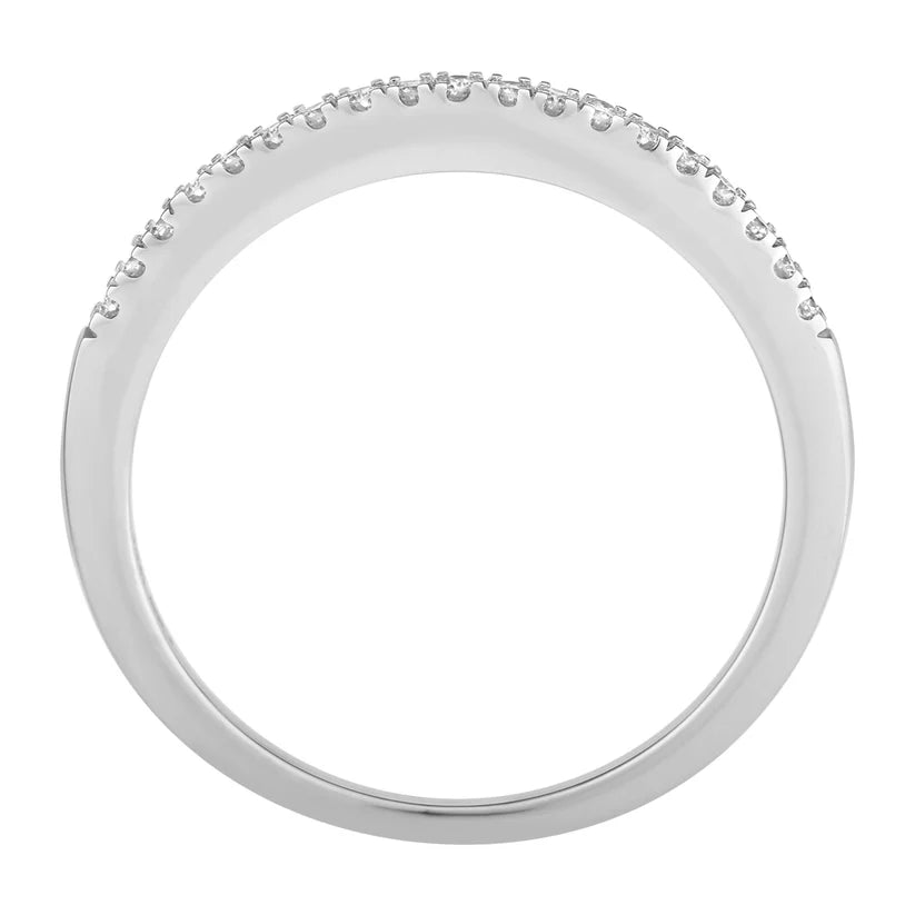 14k White Gold Half Diamond Wedding Band - 0.13ct