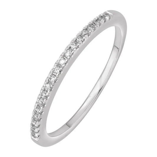 14k White Gold Half Diamond Wedding Band - 0.13ct