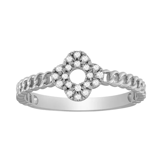 14k White Gold Micro-Pave Cuban Link Diamond Ring - 0.13ct