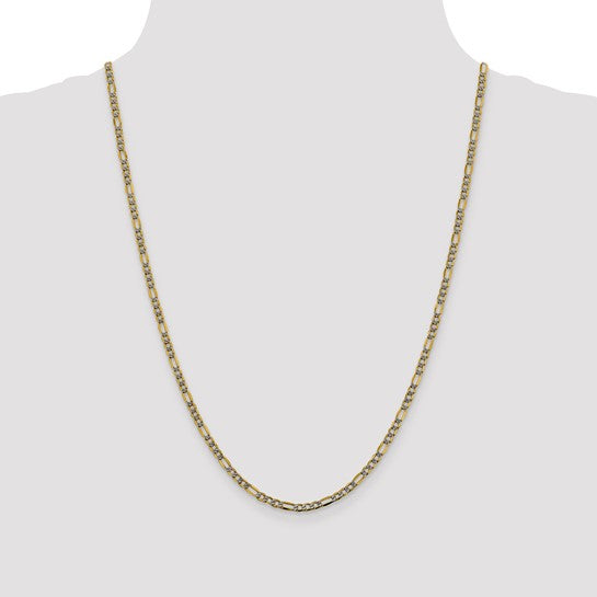 14k Two-Tone Gold Pave Figaro Chain - 3.20 mm