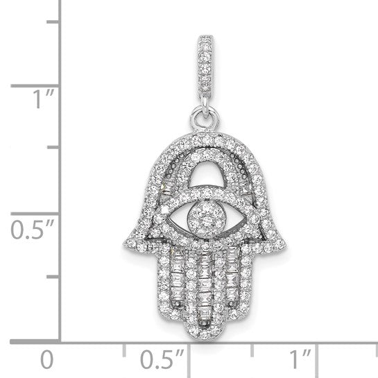 Sterling Silver CZ Hamsa Eye Pendant