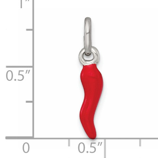 Sterling Silver Red Enamel Italian Horn Charm