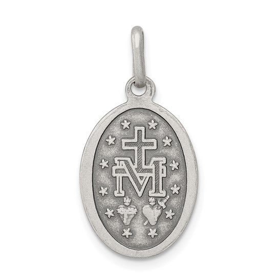 Sterling Silver Antiqued Miraculous Medallion - 19.3 x 12.5 mm