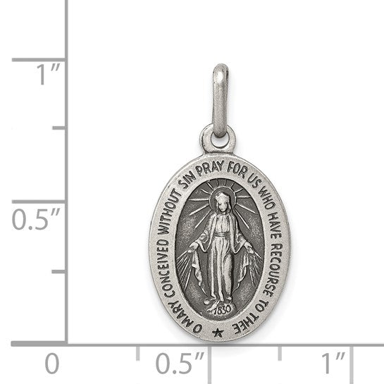Sterling Silver Antiqued Miraculous Medallion - 19.3 x 12.5 mm