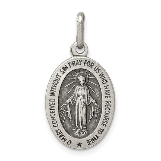 Sterling Silver Antiqued Miraculous Medallion - 19.3 x 12.5 mm