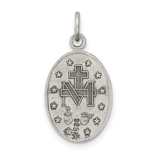 Sterling Silver Antiqued Miraculous Medallion - 20 x 10 mm