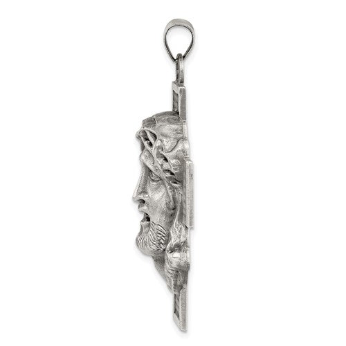 Sterling Silver Antiqued Christ Head Cross Pendant