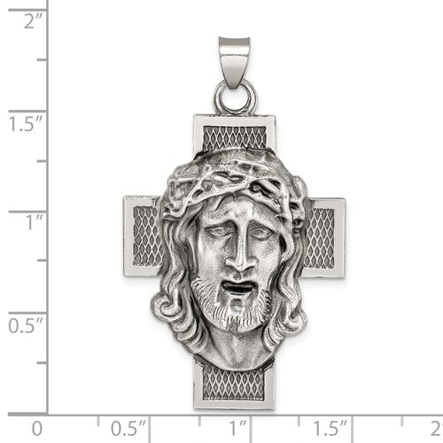 Sterling Silver Antiqued Christ Head Cross Pendant