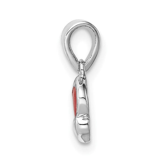 Sterling Silver Rhodium-Plated Red Enameled Heart Charm Pendant