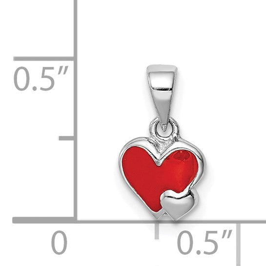 Sterling Silver Rhodium-Plated Red Enameled Heart Charm Pendant