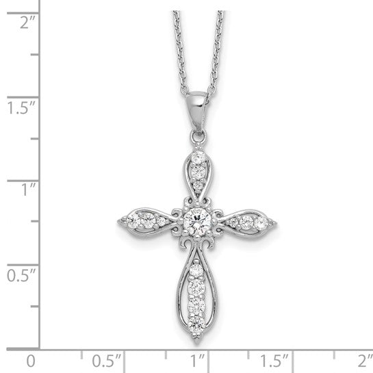 Sterling Silver Fancy CZ Cross Necklace